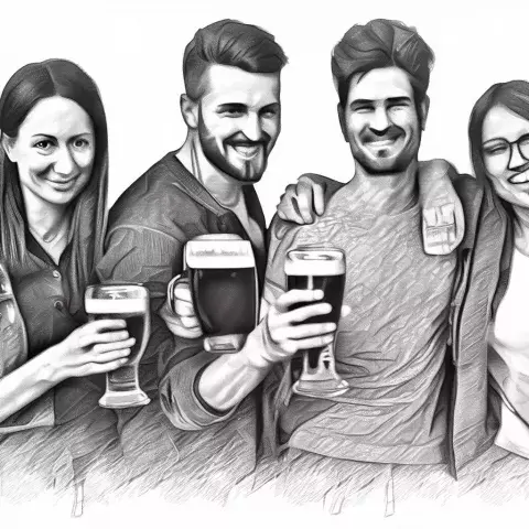Menschengruppe mit Bier
